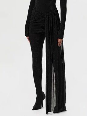 Naked wardrobe Black Embellished rhinestone crystal Draped Skirt